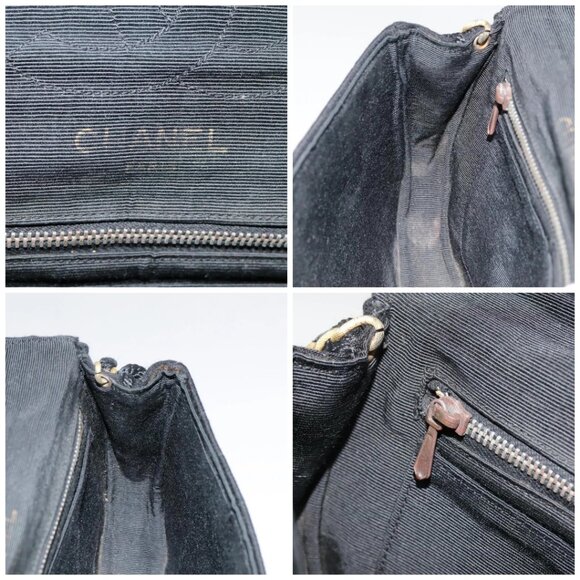 CHANEL Chain Shoulder Bag Cotton Black Gold CC - Picture 15 of 16